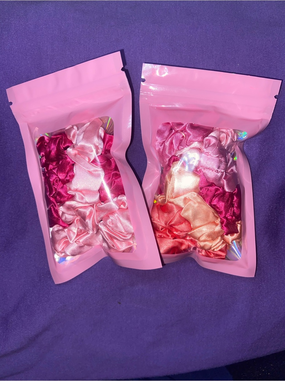 Pink Satin Scrunchie 10 Pack Set - Women Bath & Body Accessory